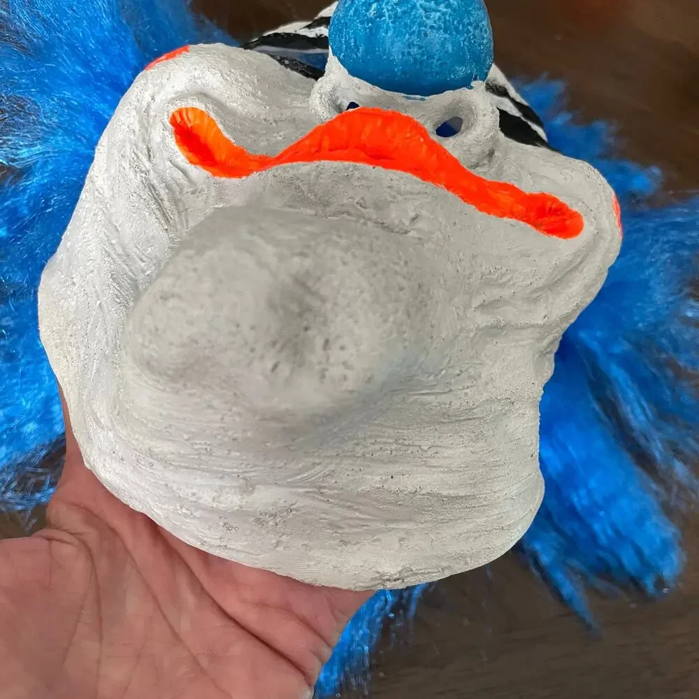 Creepy Clown Mask Halloween Costume Black Light Glows Pennywise Blue Hair NWT